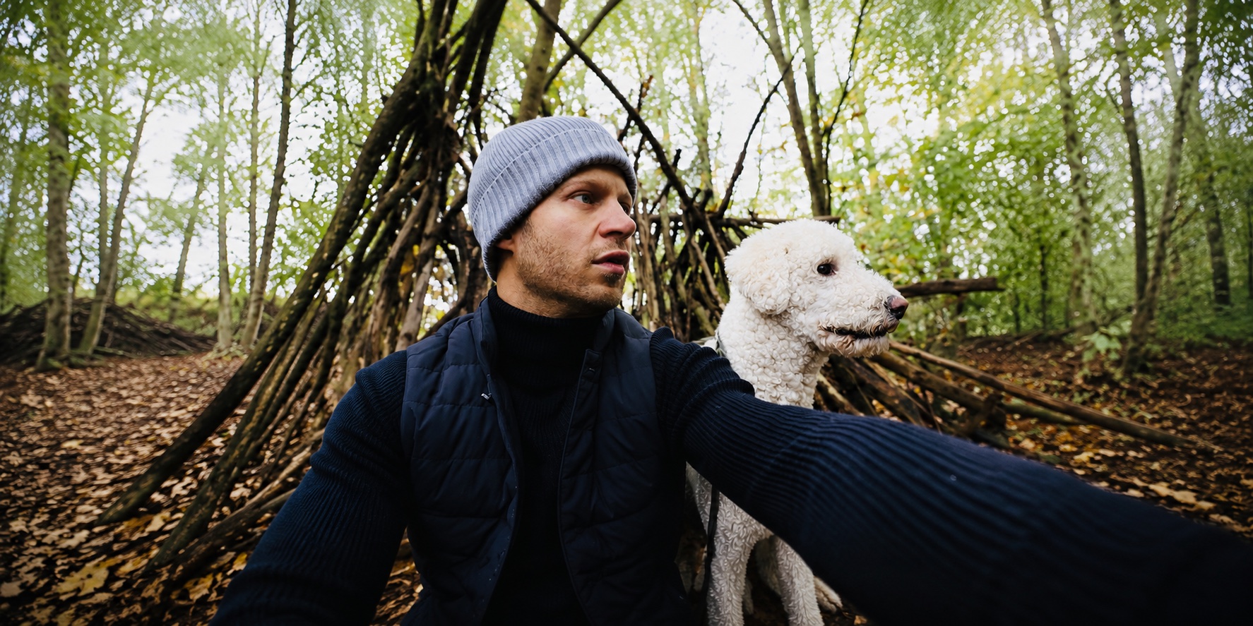 Floris with his dog in the woods